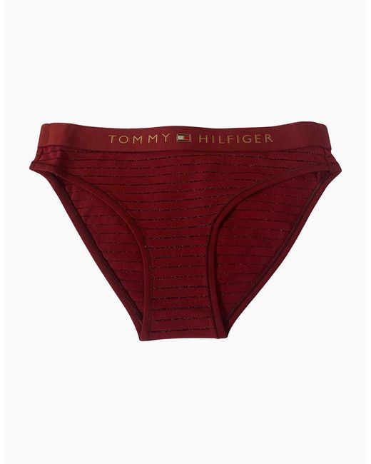 Tommy Hilfiger Red Lurex Pinstripe Bikini Brief, Deep Rouge