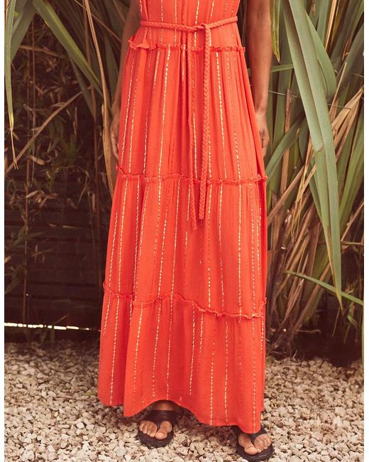 Ro&zo Coral Lurex Tiered Maxi Dress
