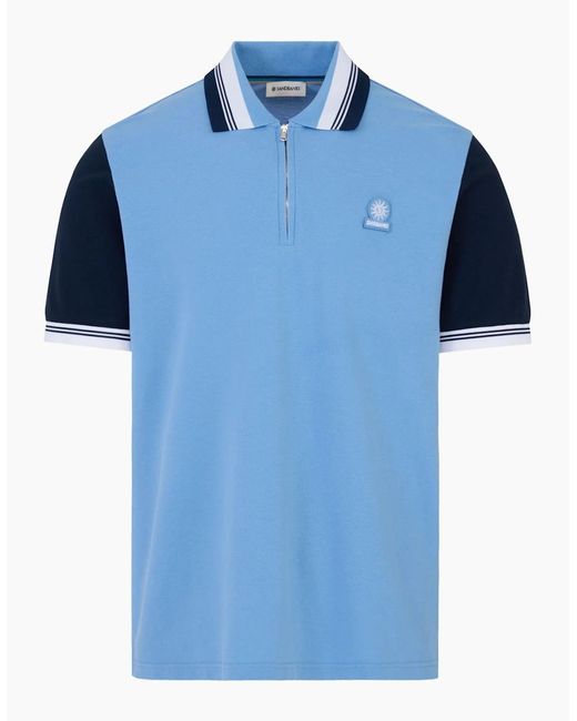 Sandbanks Blue Colour Block Zip Polo Dusty for men