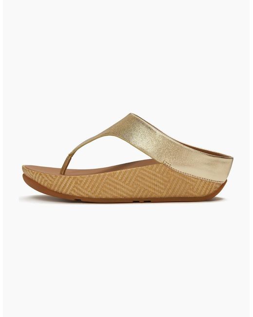 Fitflop White Lulu Lux Graphic-Weave Toe-Post Leather Platino Sandals