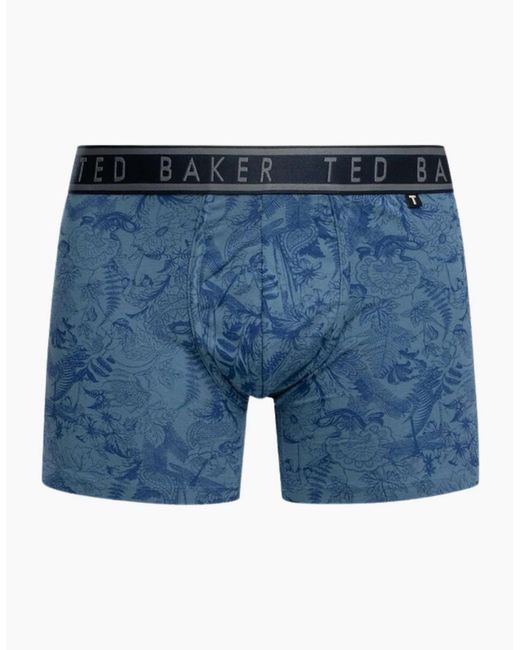 Ted Baker Blue 3-Pack Floral Print Boxer Briefs, Mazarine for men