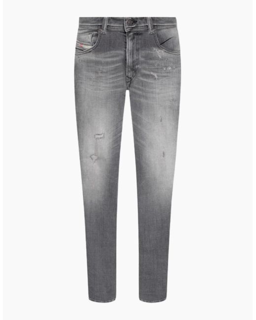 DIESEL Gray 1979 Sleenker Frayed Faded Denim Jeans for men
