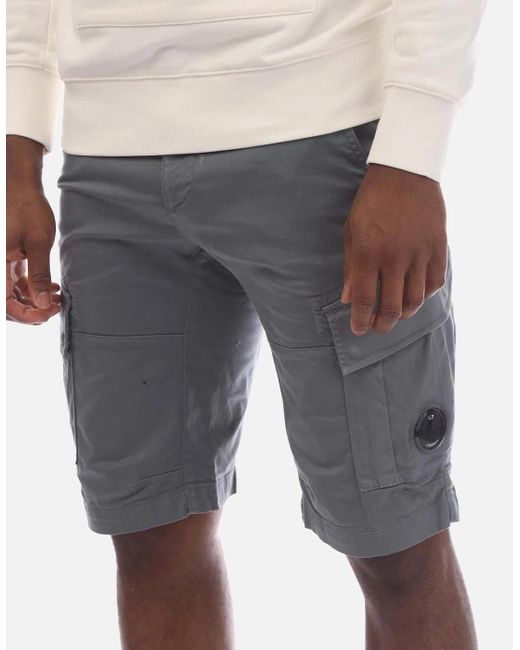 C P Company Gray Stretch Sateen Cargo Shorts for men