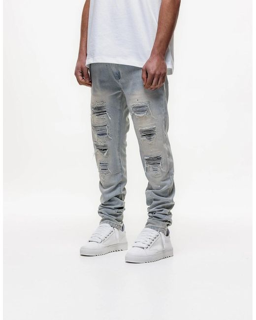Magrit Gray Ripped Slim Jeans for men