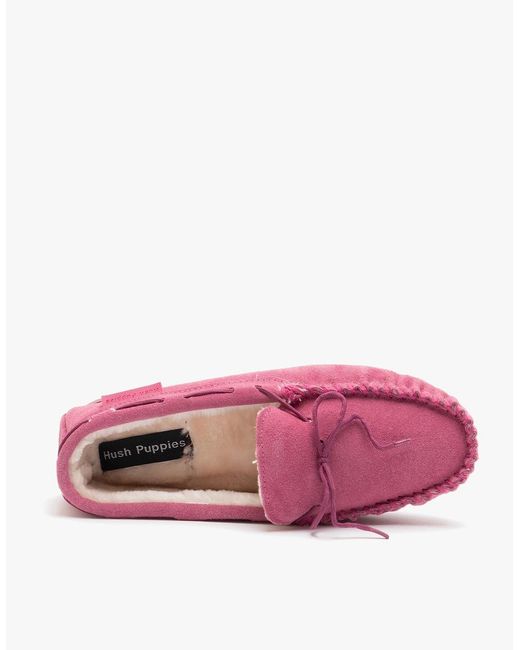 Hush Puppies Pink Allie Suede Moccasin Slippers Rose