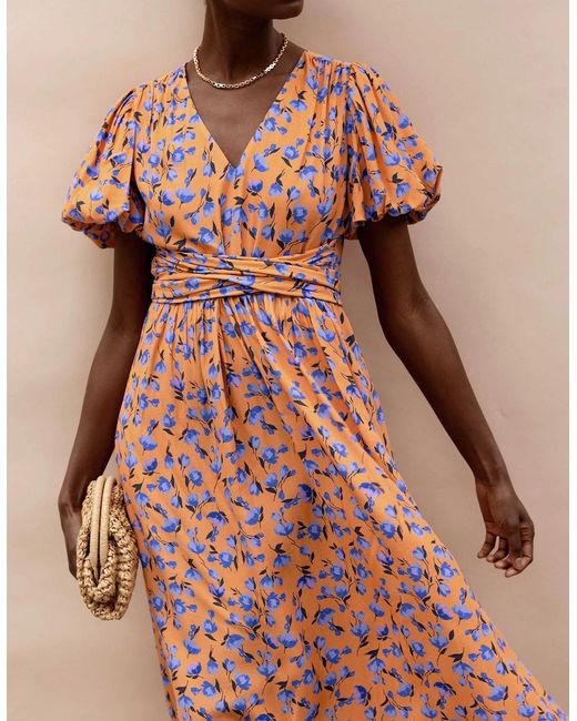 Ro&zo Natural And Floral Puff Sleeve Dress