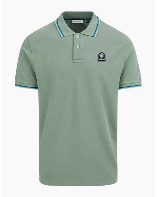Sandbanks Green Tipped Badge Pique Polo S1-26 Sage for men