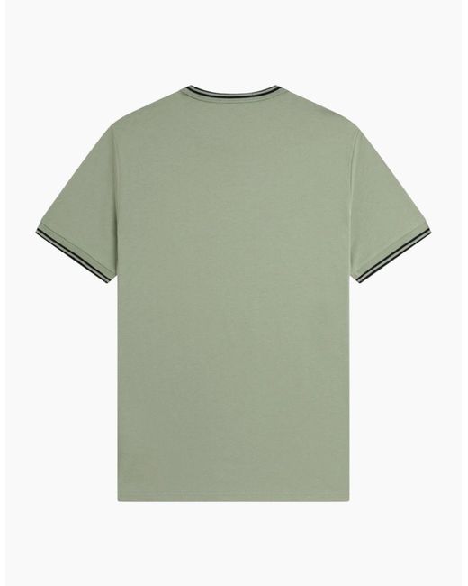 Fred Perry Green Twin Tipped T Shirt Crew Neck Short Sleeve Summer Tee for men