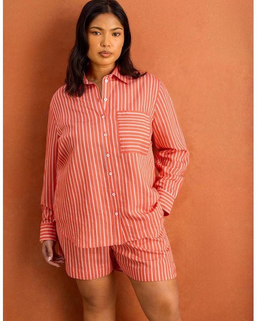Live Unlimited London Orange Modal Stripe Shirt With Patch Pocket