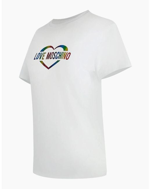 Love Moschino White Multi Coloured Heart Logo T-Shirt