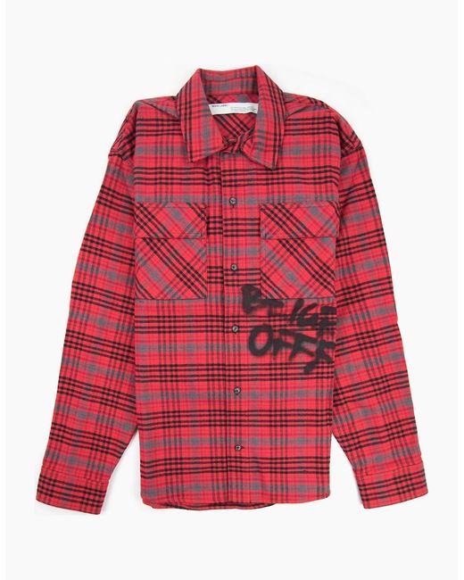 Off-White c/o Virgil Abloh Red Off Checked Oversized Flannel Overshirt for men
