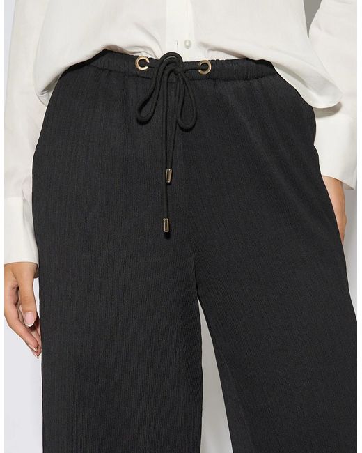 Gini London Black Textured Elasticated Waist Drawstring Trouser