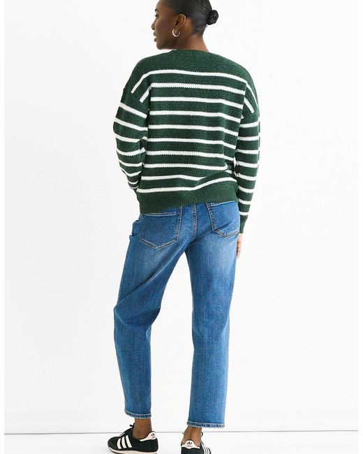Gini London Green Stripe Chunky Knit Oversized Jumper