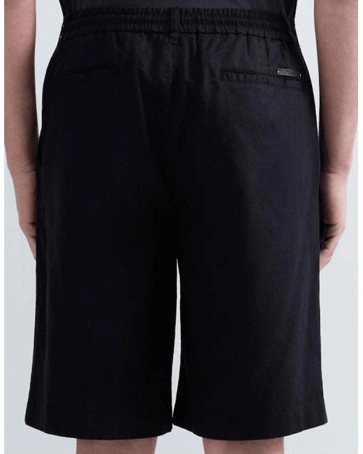 Replay Black Regular Fit Linen Shorts for men