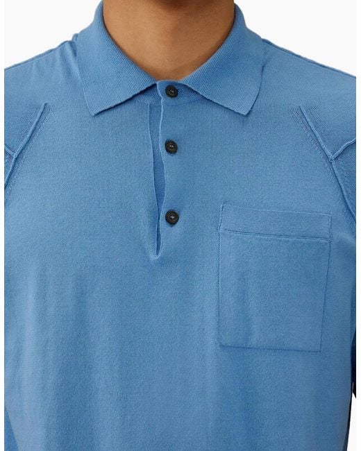 C P Company Blue Sea Island Knitted Pocket Polo for men