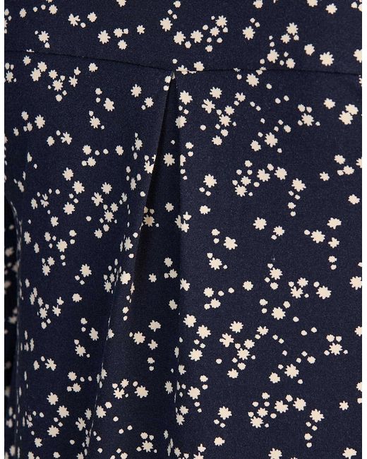 Live Unlimited London Blue Petite Ditsy Print Nehru Collar Tunic