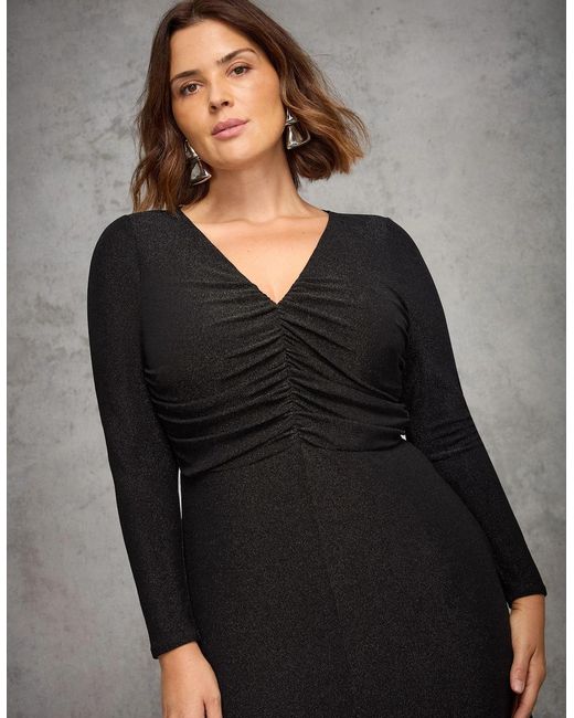 Live Unlimited London Black Petite Sparkle Ruched Jersey Maxi Dress