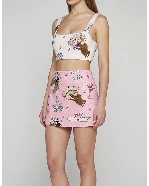 Oceanus Pink Vegas Beaded Party Beach Co-Ord Mini Skirt