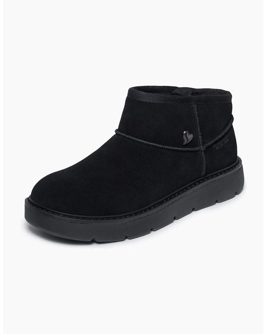 Skechers Black Keepsakes Cozy Mini Leather Suede/Faux Fur Boots