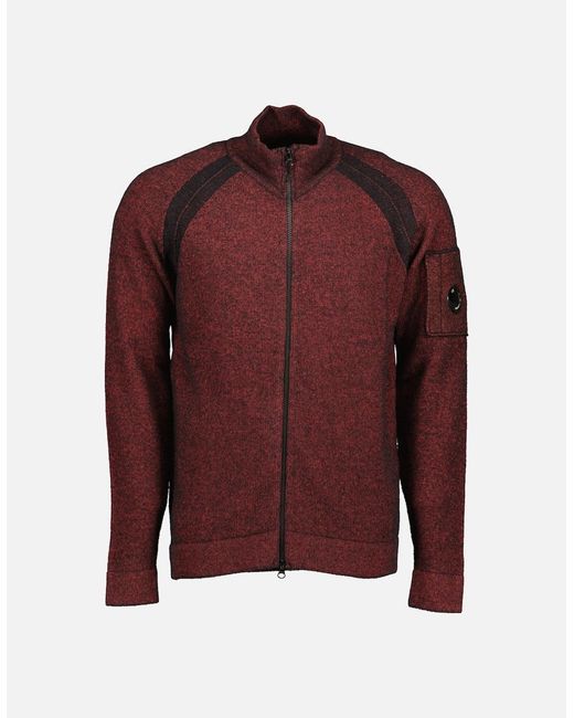 C P Company Red Knitted Lens Zip Cardigan for men