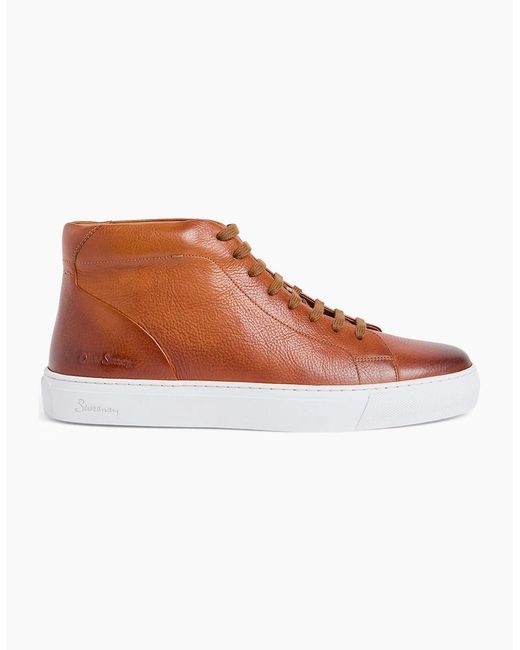 Oliver Sweeney Brown Antiqued Leather Mid-Cut Trainers for men