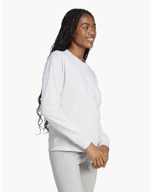 Adidas White Logo Print Wordmark Crew Neck Long Sleeve Sweatshirt