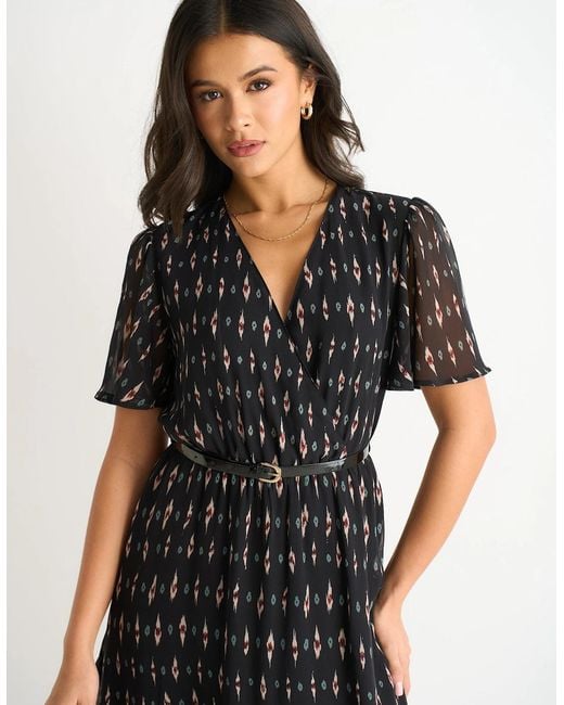 Gini London Black Silk Geo Print Midi Dress