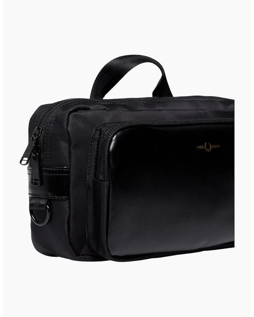 Fred Perry Black Nylon Twill Leather Cross Body Bag for men