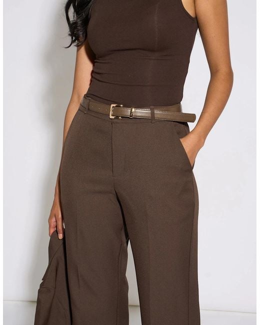 Gini London Brown Wide Leg Belted Tailoring Trouser