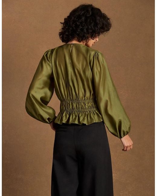 Ro&zo Green Khaki Peplum Blouse