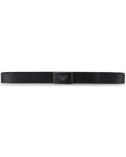 Emporio Armani Black Eagle Buckle Leather Belt for men