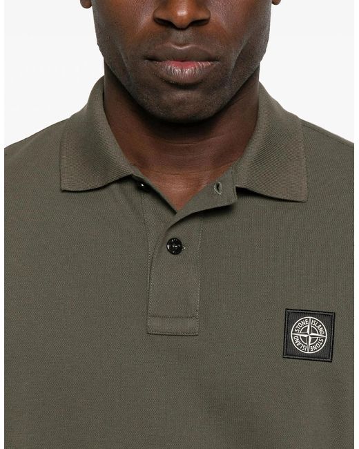 Stone Island Green Compass Patch Piquet Polo for men