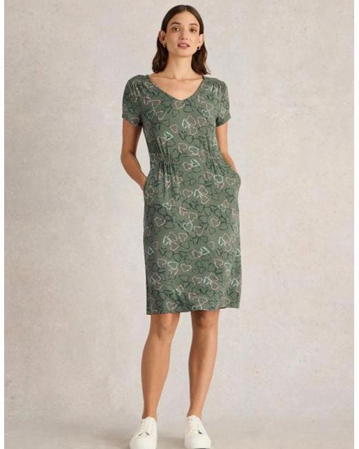 White Stuff Green Tallie Jersey Dress Petite Print