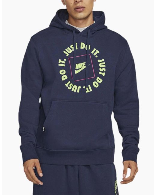 Nike Blue Fleece Hoodie Jdi Pullover Long Sleeve Winter Hooded Sweatshirts for men