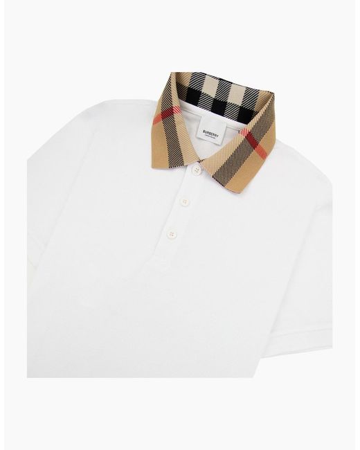 Burberry White Check Collar Cotton Polo Shirt for men