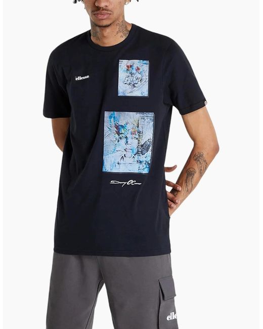 Ellesse Black Passione T Shirts Crew Neck Short Sleeve Casual Summer Cotton Tee for men