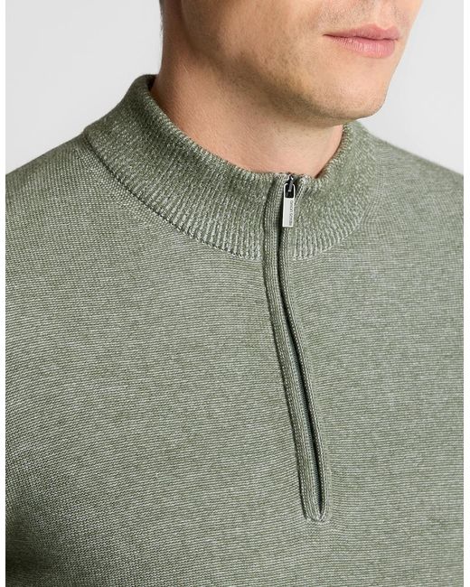 Remus Uomo Green Two Tone Half Zip Knit Sweater for men
