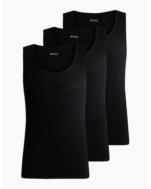 Boss Black Scoop Neck Regular Fit Rib Tank for men