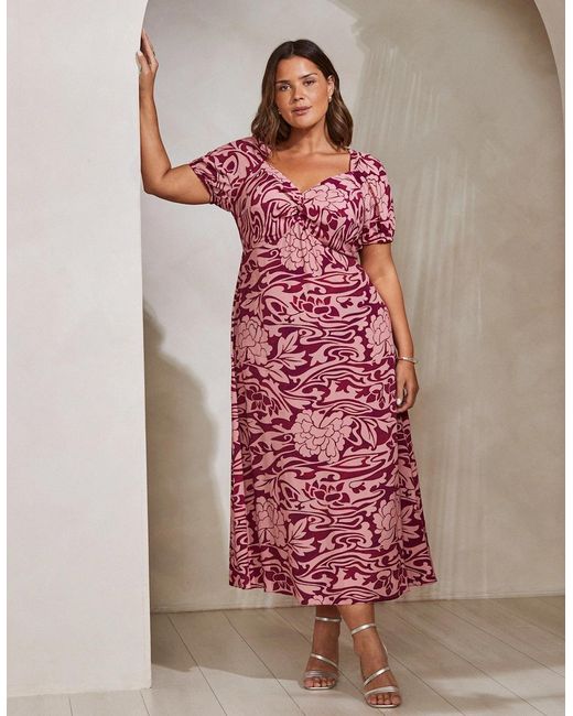 Live Unlimited London Red Floral Short Sleeve Dress