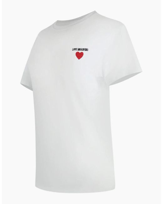 Love Moschino White Small Heart Signature Logo T-Shirt