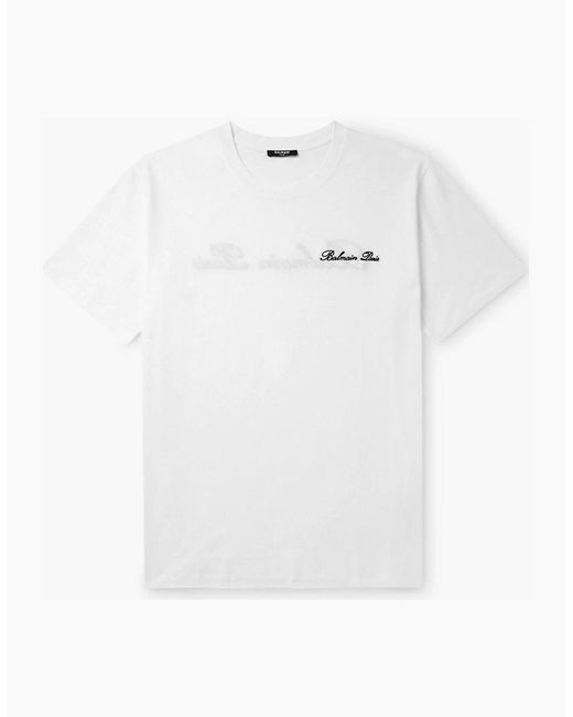 Balmain White Logo Embroidered Loose Fit T-Shirt for men