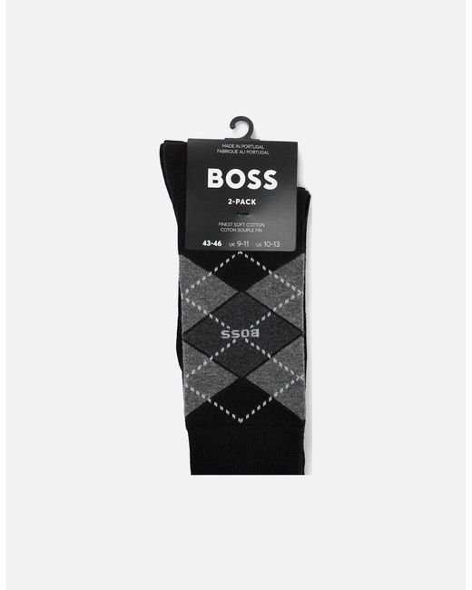 Boss Black Boss 2 Pack Combed Cotton Argyle Socks for men