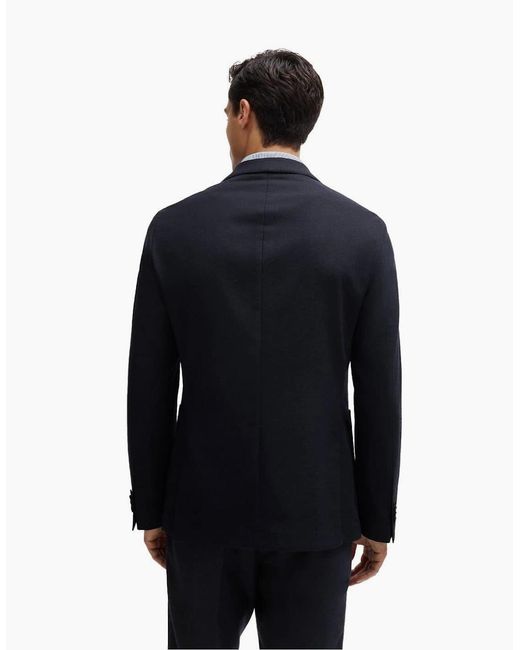 Boss Blue Hanry Solid Patterned Notch Collared Blazer for men