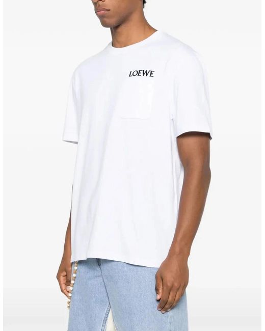 Loewe White Pocket Embroidered Logo T-Shirt for men