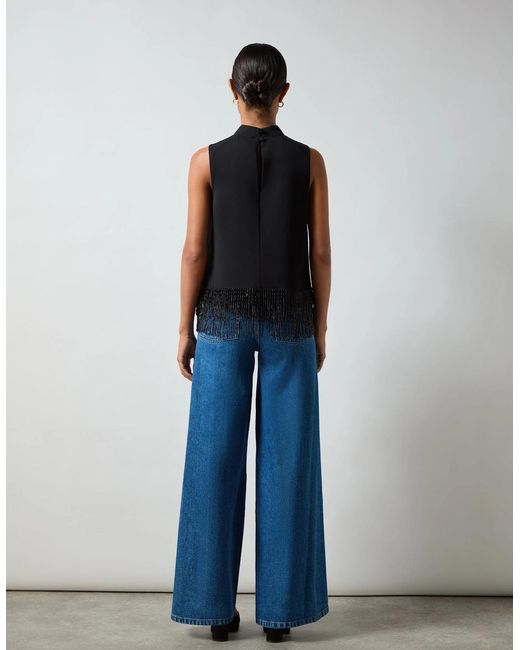 Ro&zo Black Bead Trim Halter Top