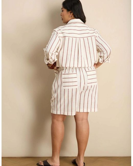 Live Unlimited London Natural Oatmeal Stripe Linen Blend Shorts