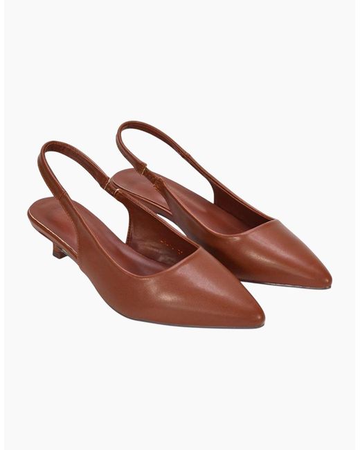 XY London Brown Ladies Leila Sling Back Low Kitten Heel Court Shoes