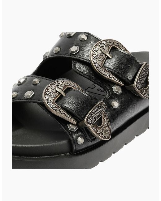 Buffalo Black Raya Ari West Leather Sandals