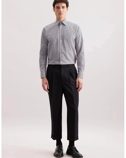 Seidensticker Gray Regular Fit No Iron Covered Button Down Check Business Shirt Dark for men
