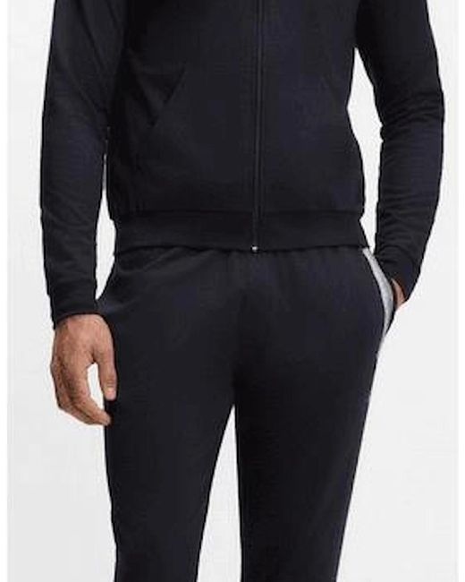 Boss Blue Authentic Cotton Stripe Logo Hooded Tracksuit for men